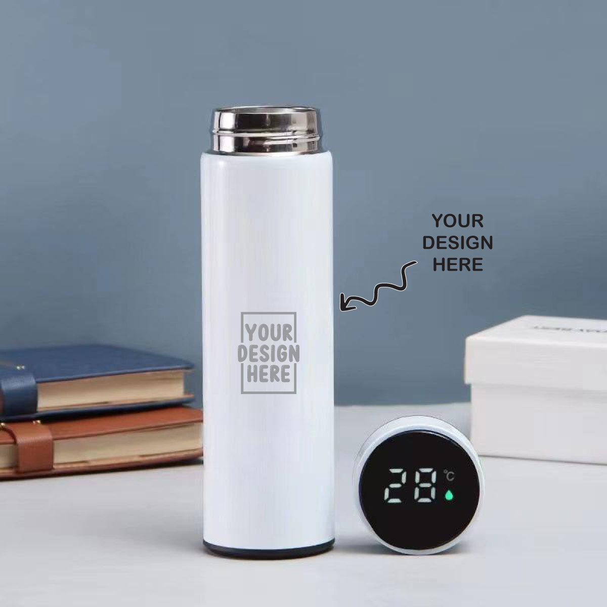 Personalized Laser Engraved White Temperature Water Bottle - For Return Gift, Corporate Gifting, Office or Personal Use TGMGC-45