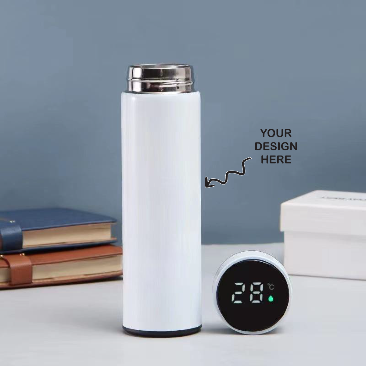 Personalized Laser Engraved White Temperature Water Bottle - For Return Gift, Corporate Gifting, Office or Personal Use TGMGC-45