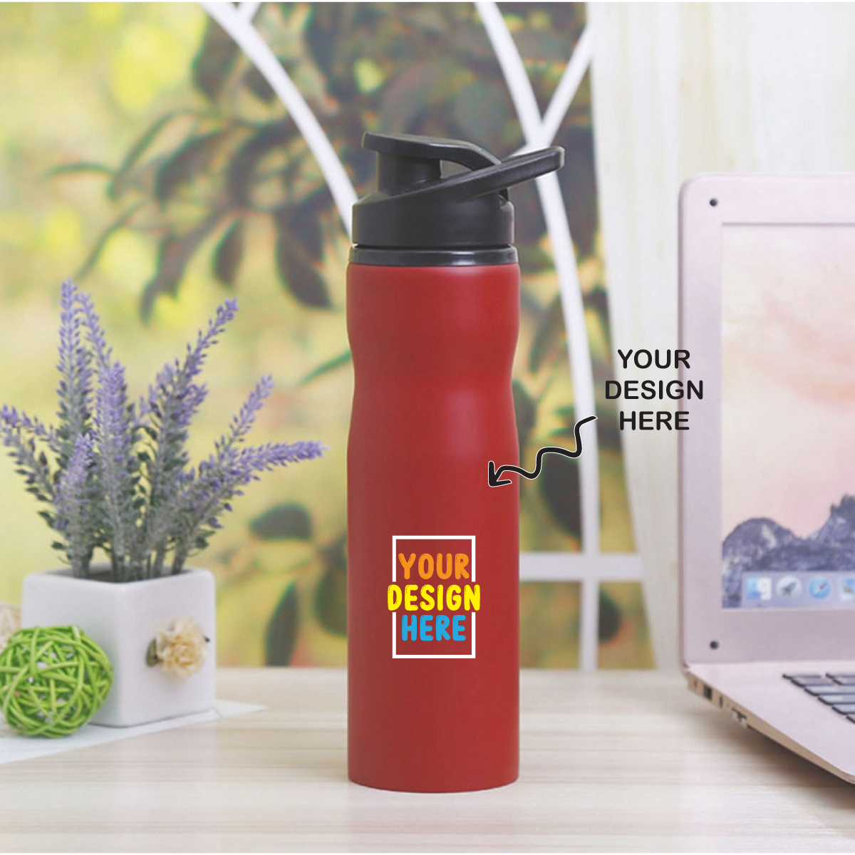 Personalized Red Steel Sports Sipper Water Bottle - 750ml - For Corporate Gifting, Return Gift, Event Freebies and Promotions TGMGC-92RD