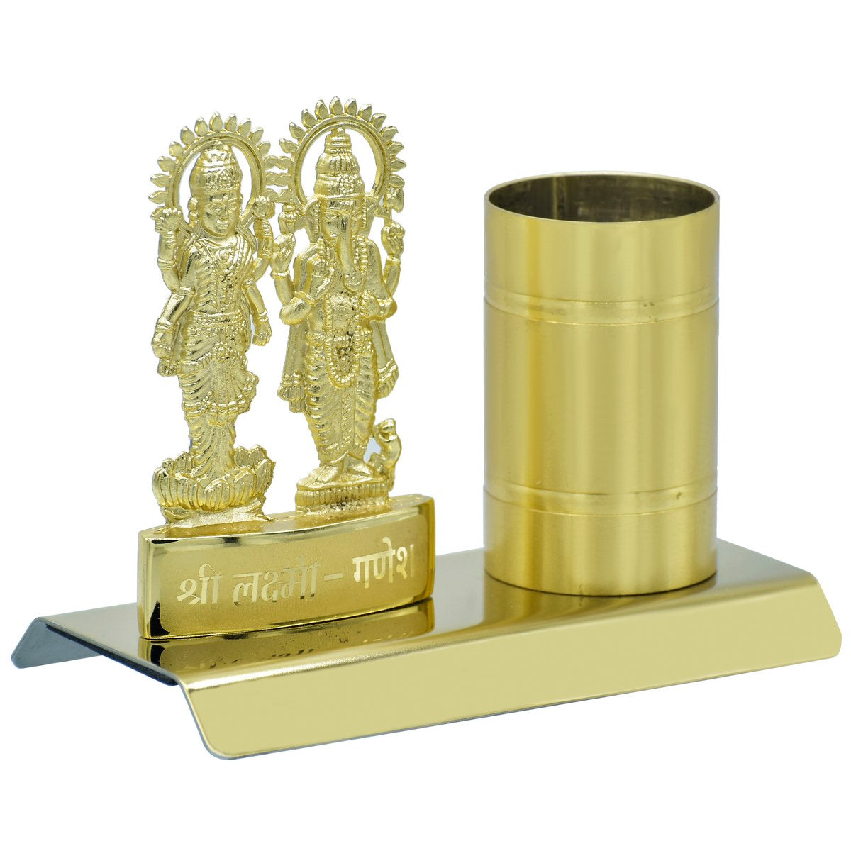 Desktop Golden Shri Laxmi Ganesh With Pen Stand - For Corporate Gifting, Diwali Gifting for Employees, Dealers, Stakeholders, Customers JATT659
