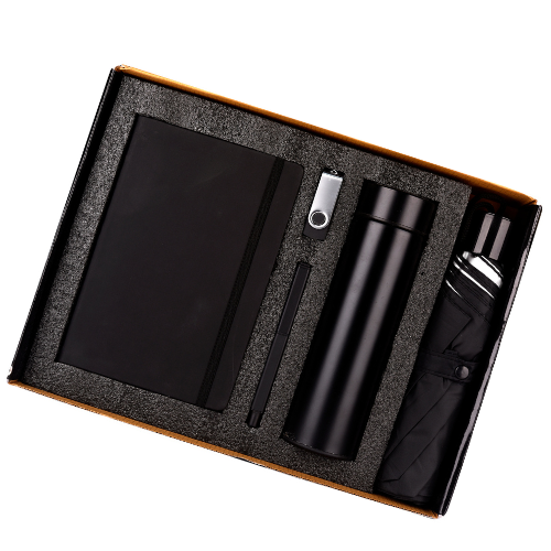 Black 5in1 Bottle, Pen, Diary, Pen Drive and Umbrella Combo Gift Set - For Employee Joining Kit, Corporate, Client or Dealer Gifting HK37455