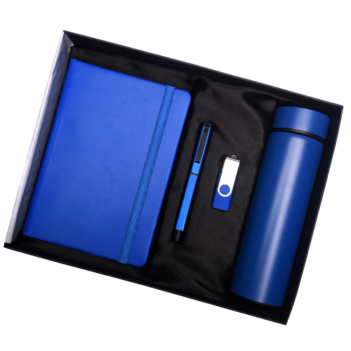 Blue 4in1 Bottle, Pen, Diary, and Pen Drive Combo Gift Set - For Employee Joining Kit, Corporate, Client or Dealer Gifting HK37415