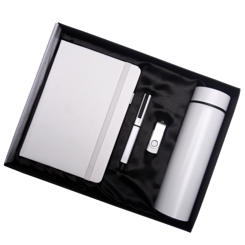 White 4in1 Bottle, Pen, Diary, and Pen Drive Combo Gift Set - For Employee Joining Kit, Corporate, Client or Dealer Gifting HK37412