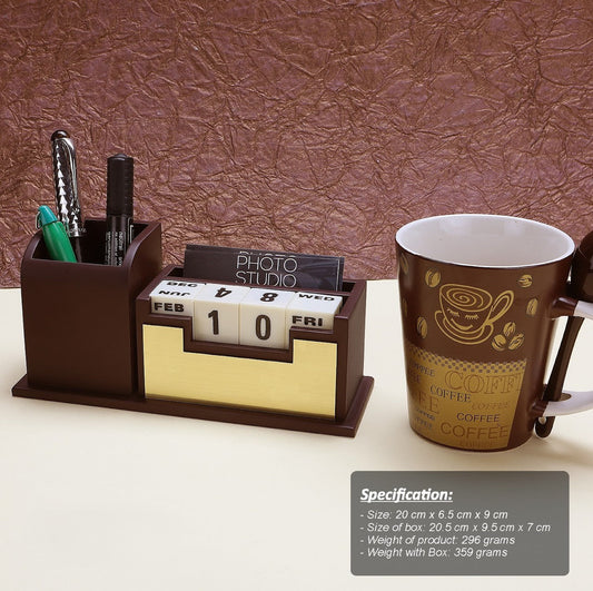 Personalized Engraved Desktop Wooden Stationery cum Pen Stand Holder - For Corporate Gifting, Event or Exhibition Freebies, Promotions, Festival Office Gifting JKWD08