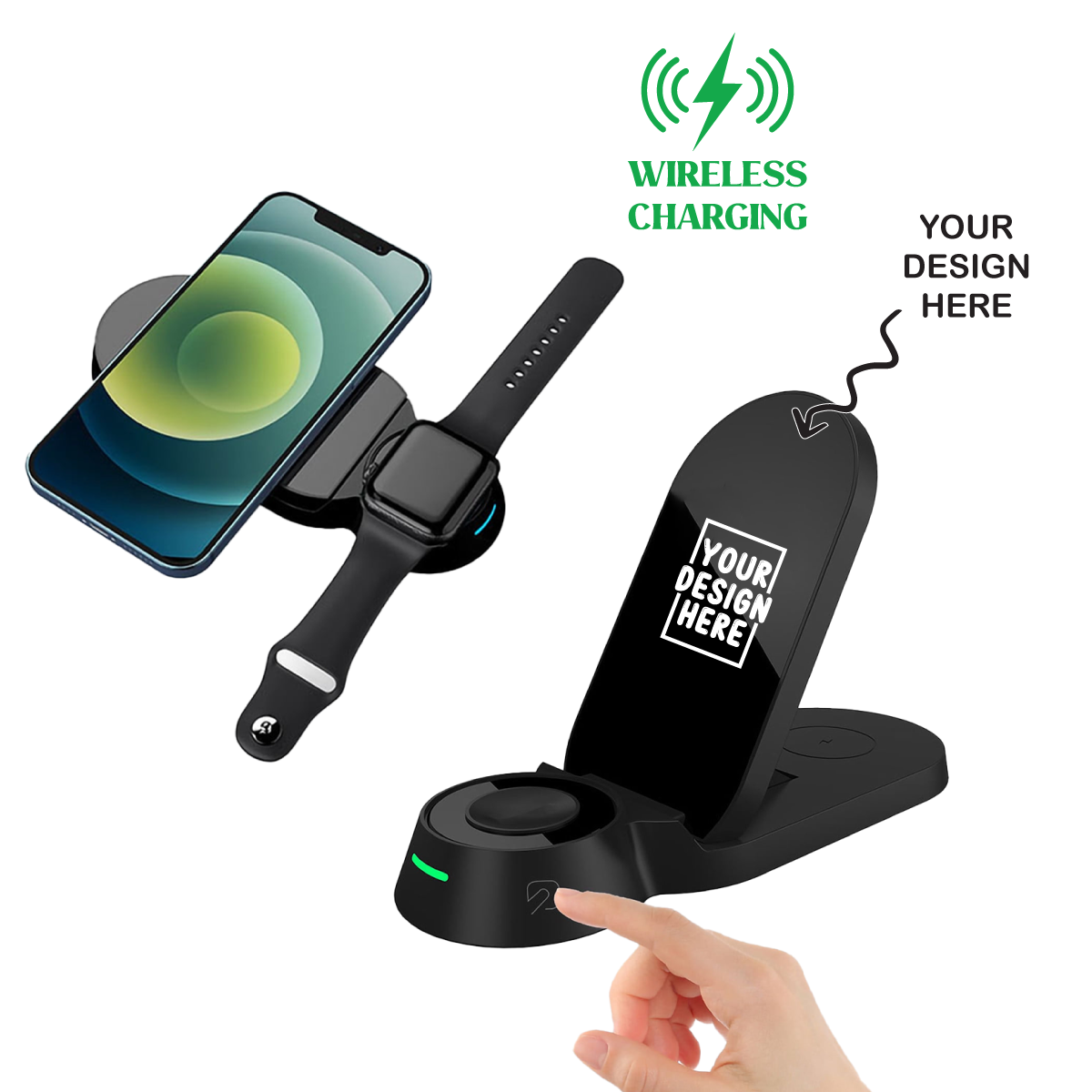 Personalized Logo Glow Multipurpose 3in1 Wireless Charger - For Corporate Gifting, Event Gifting, Freebies, Return Gift, Promotions - HK10289 - The Gifting Marketplace
