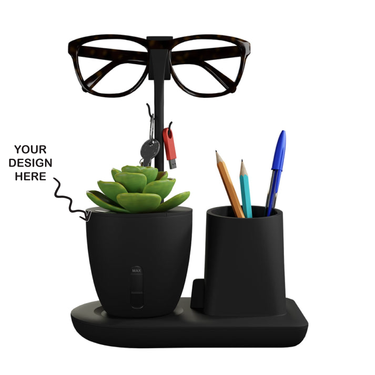 Personalized Multifunctional Desk Organizer, Pen, Glass, Keychain, and Stationery Holder cum Self-Watering Planter - For Corporate Gifting, Birthday Gift, Return Gift, Thoughtful Gifting XT53