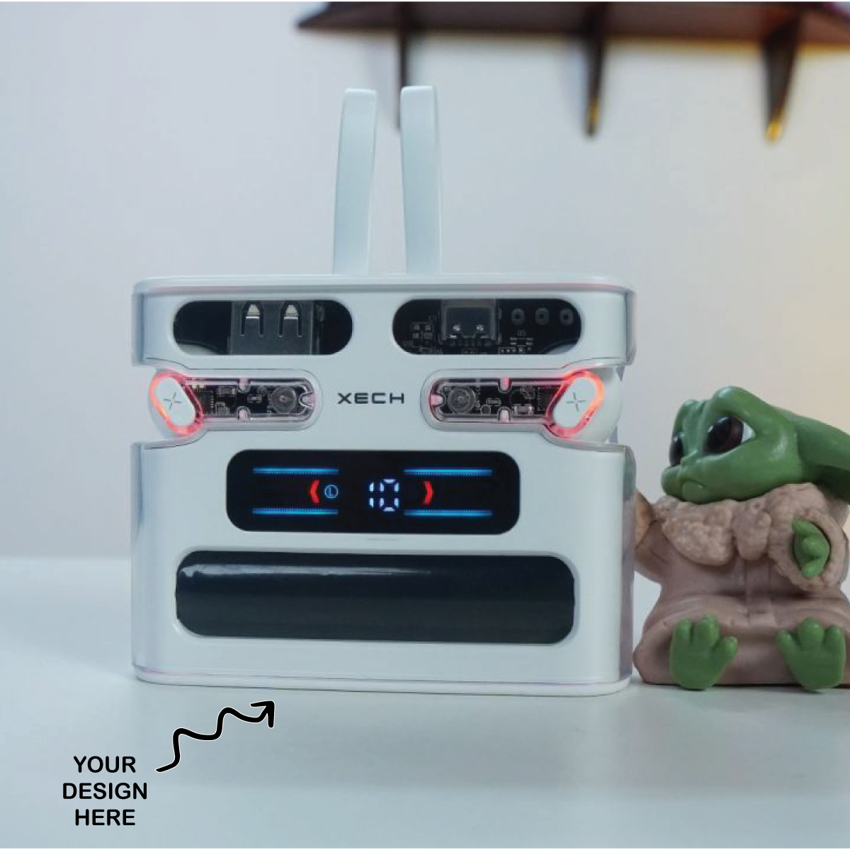 Personalized Transparent TWS Earpods with 2000mah Powerbank & In-built Dual USB Cables - For Corporate Gifting, Event Gifting, Freebies, Promotions, Return Gift XT8