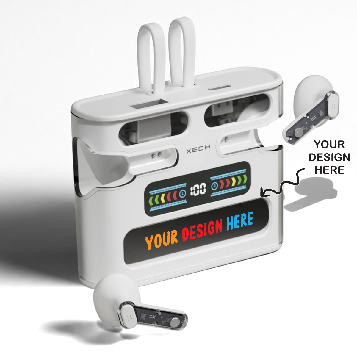 Personalized Transparent TWS Earpods with 2000mah Powerbank & In-built Dual USB Cables - For Corporate Gifting, Event Gifting, Freebies, Promotions, Return Gift XT8 - The Gifting Marketplace