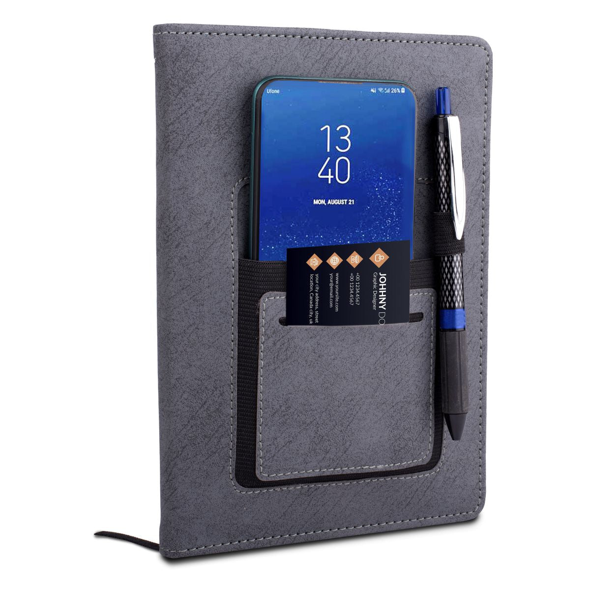 Personalized Gray Multipurpose Textured PU notebook A5 Size Corporate Notebook Diary - For Office Use, Personal Use, or Corporate Gifting BG113