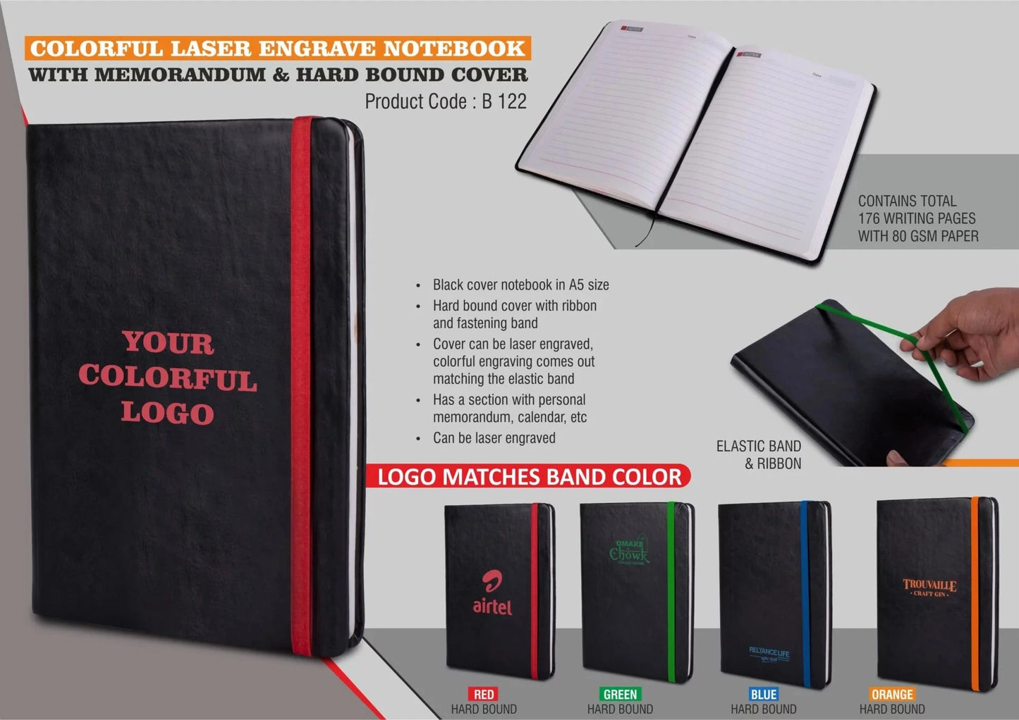 Personalized Color Engraved A5 Size Corporate Notebook Diary - For Office Use, Personal Use, or Corporate Gifting BGB122