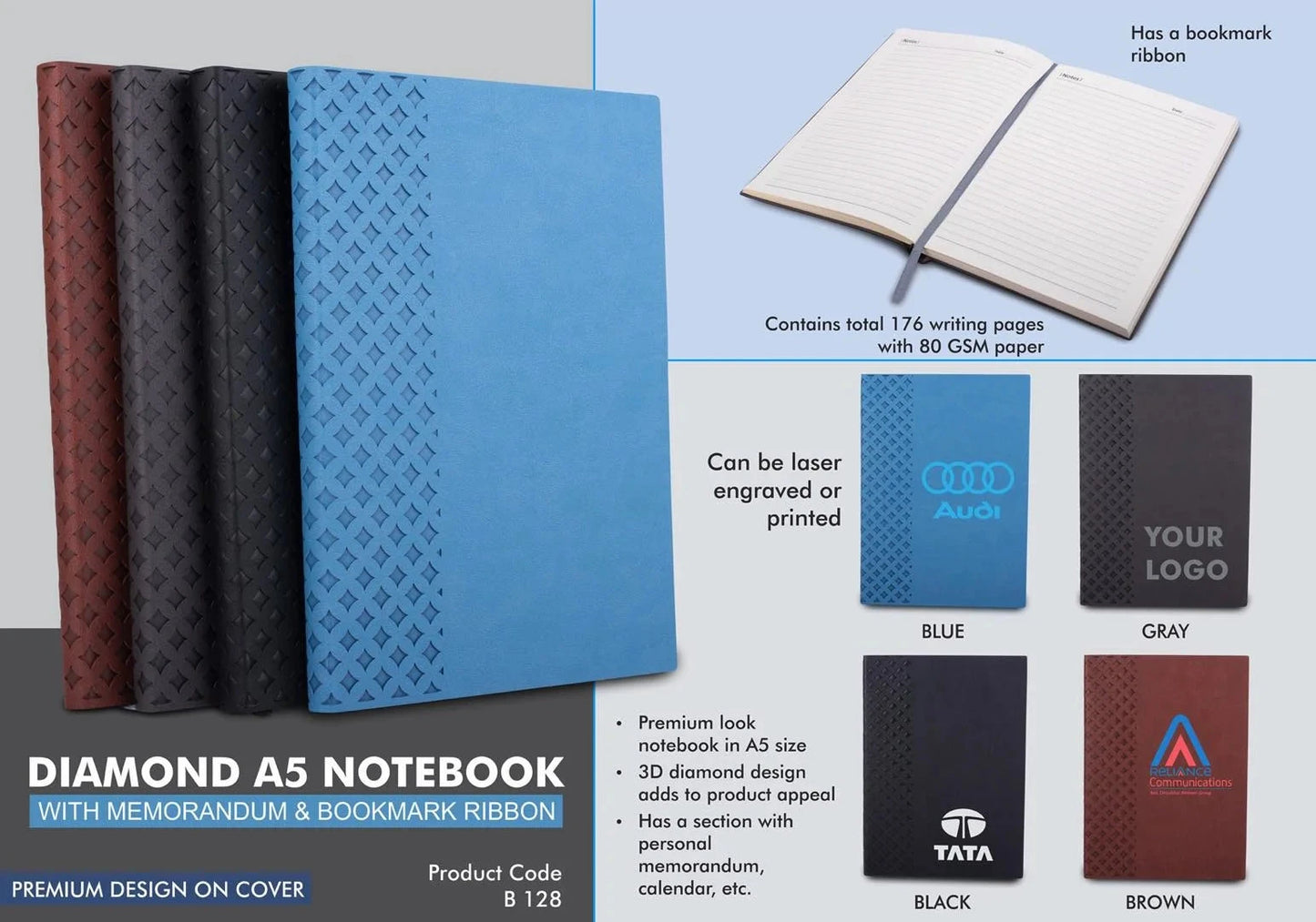 Personalized A5 Size Corporate Notebook Diary - For Office Use, Personal Use, or Corporate Gifting BG128