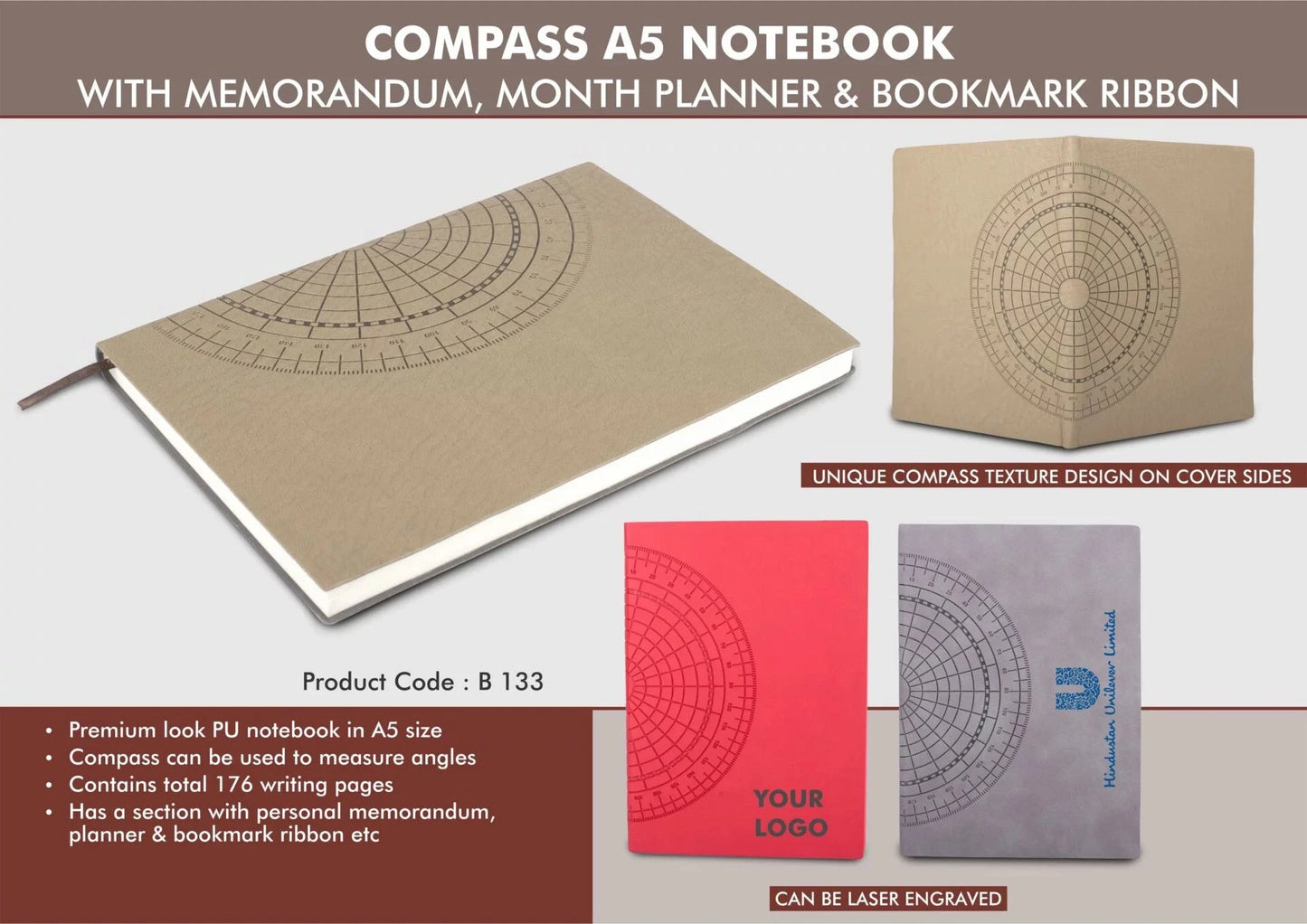 Personalized A5 Size Corporate Notebook Diary - For Office Use, Personal Use, or Corporate Gifting BG133