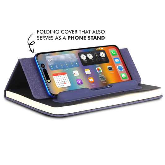 Personalized A5 Gray Notebook Diary with Pen Holder cum Phone Stand - For Office Use, New Year Notebook, Corporate Gifting, Client Gifts BGB170