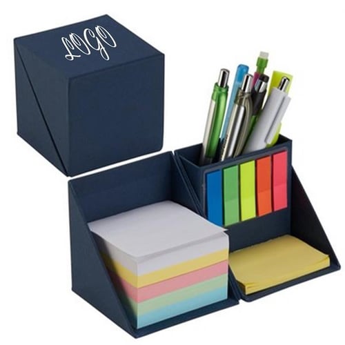 Personalized Eco-Friendly Stationary Cube with Sticky Memo Pad and Pen Holder - For Corporate, Client or Dealer Gifting, Promotional Freebie BGB47C