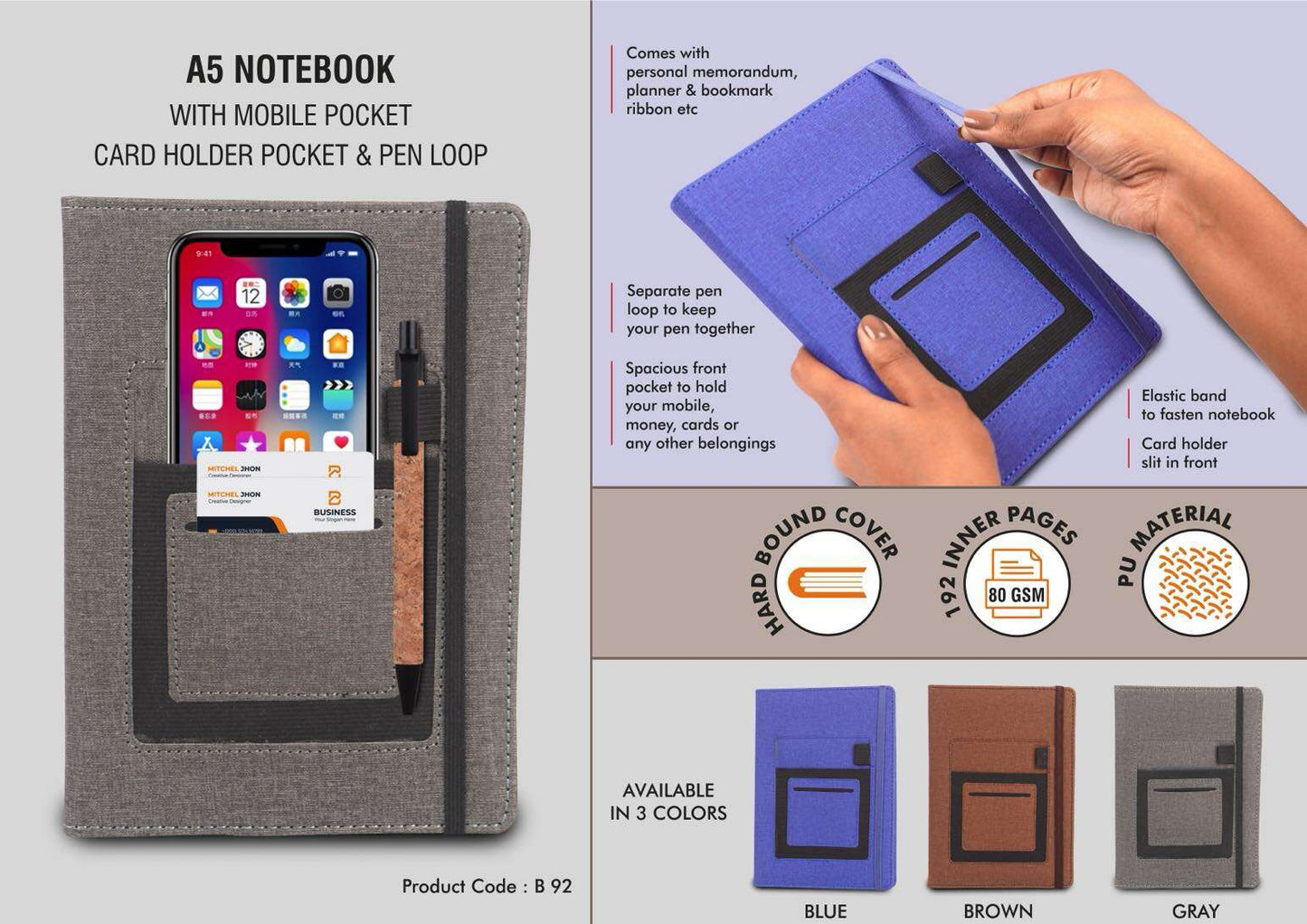 Multipurpose Textured PU A5 Size Corporate Notebook Diary - For Office Use, Personal Use, or Corporate Gifting BG92