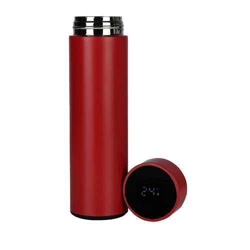 Corporate umbrella and bottle gift set featuring a sleek red water bottle with temperature display