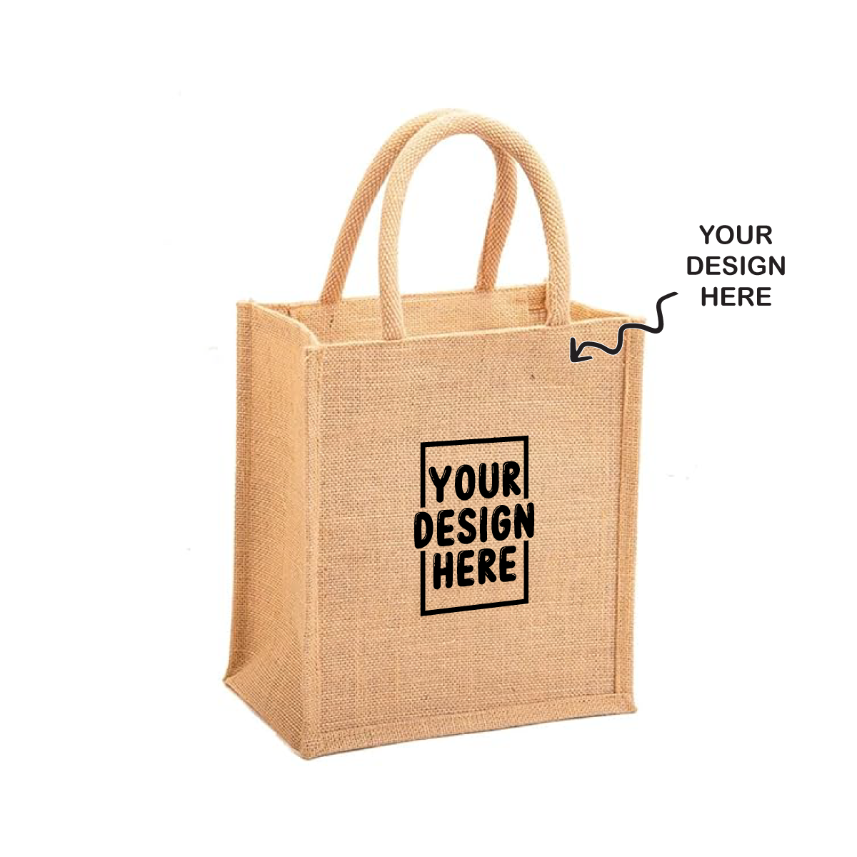 Custom jute bags for corporate gifts with a blank design area for personalized branding