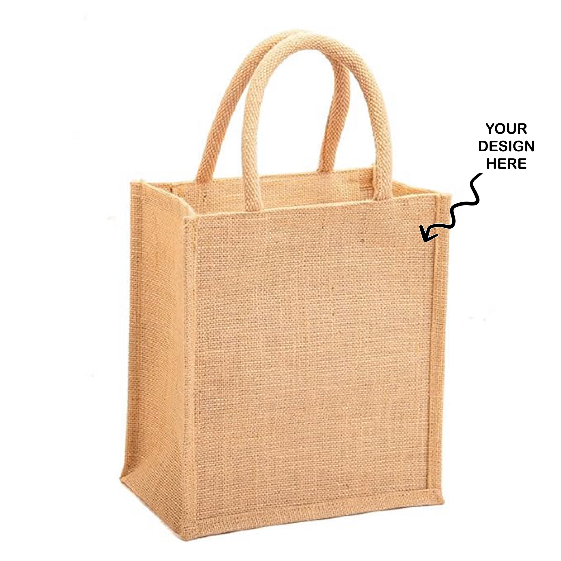 Custom jute bags for corporate gifts with blank design area and durable handles from The Gifting Marketplace