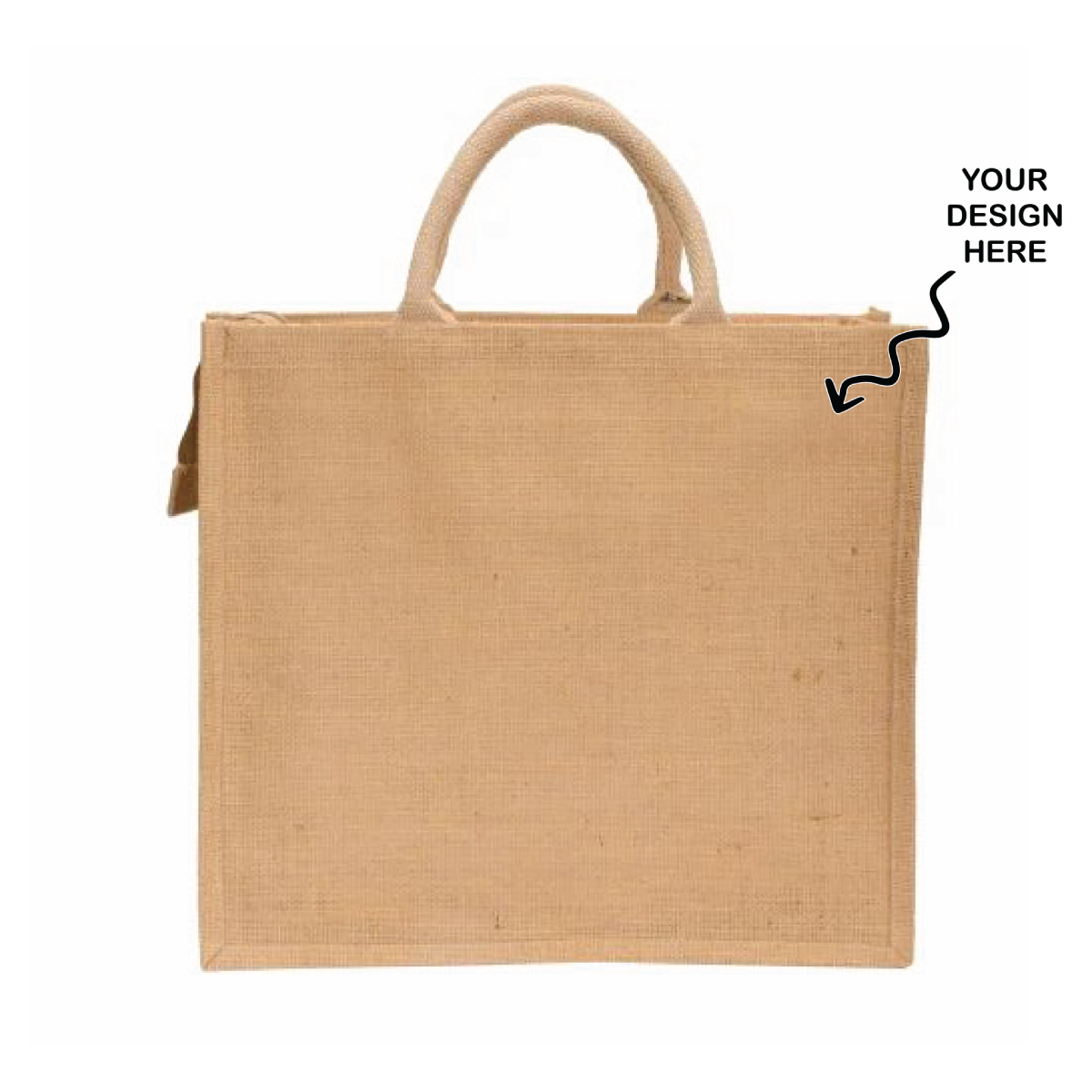 Custom promotional jute bags with a blank space for personalized design and sturdy handling straps