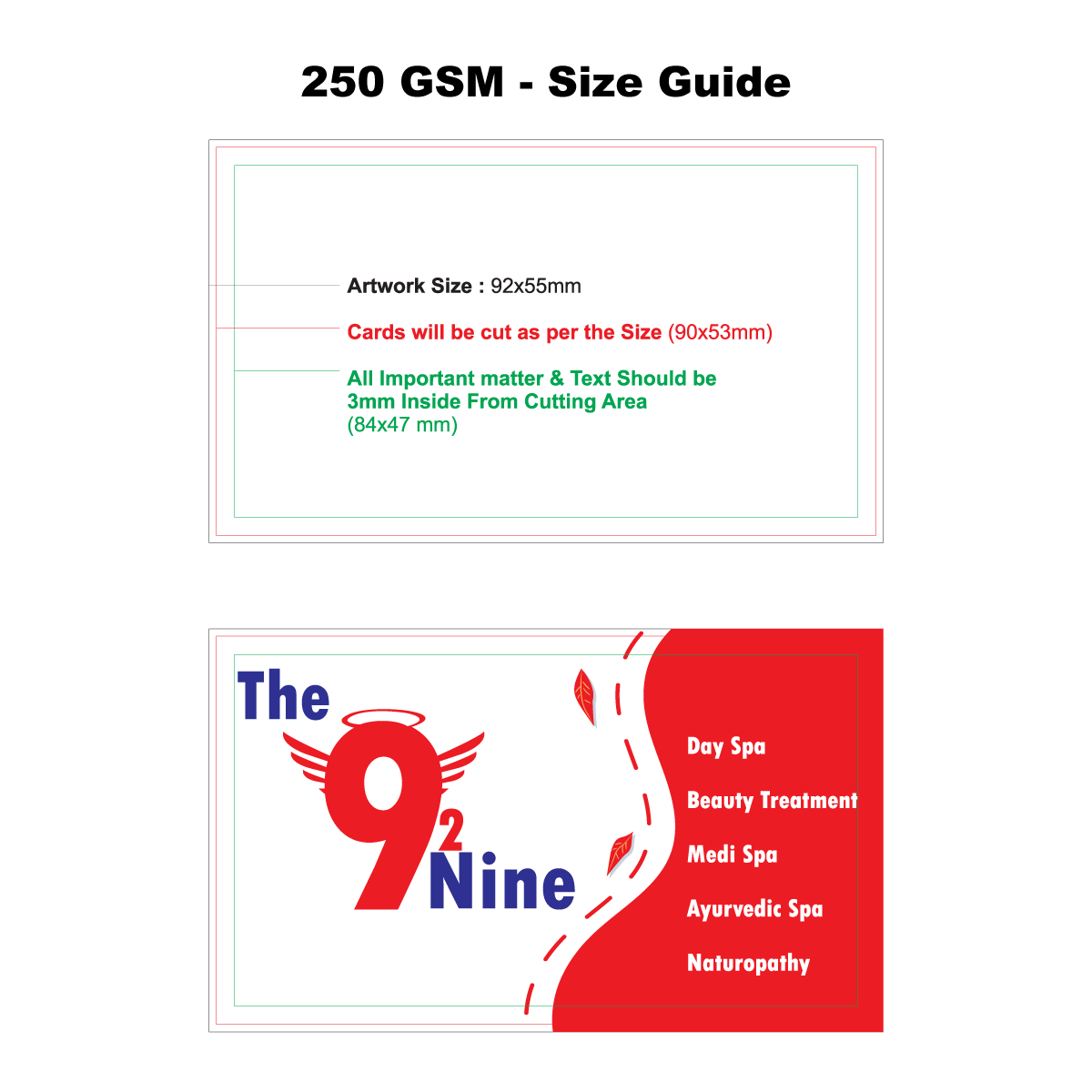 Customized 250 GSM Business Card Size Guide with Dimensions and Design Specifications