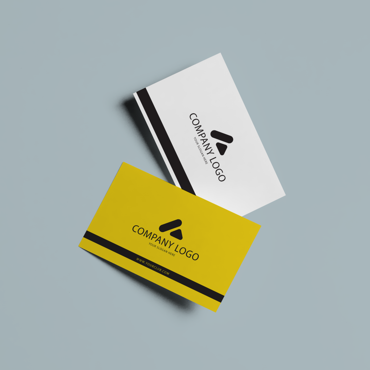 Customized 350 GSM Matte Business Card design featuring a sleek logo in black and yellow colors