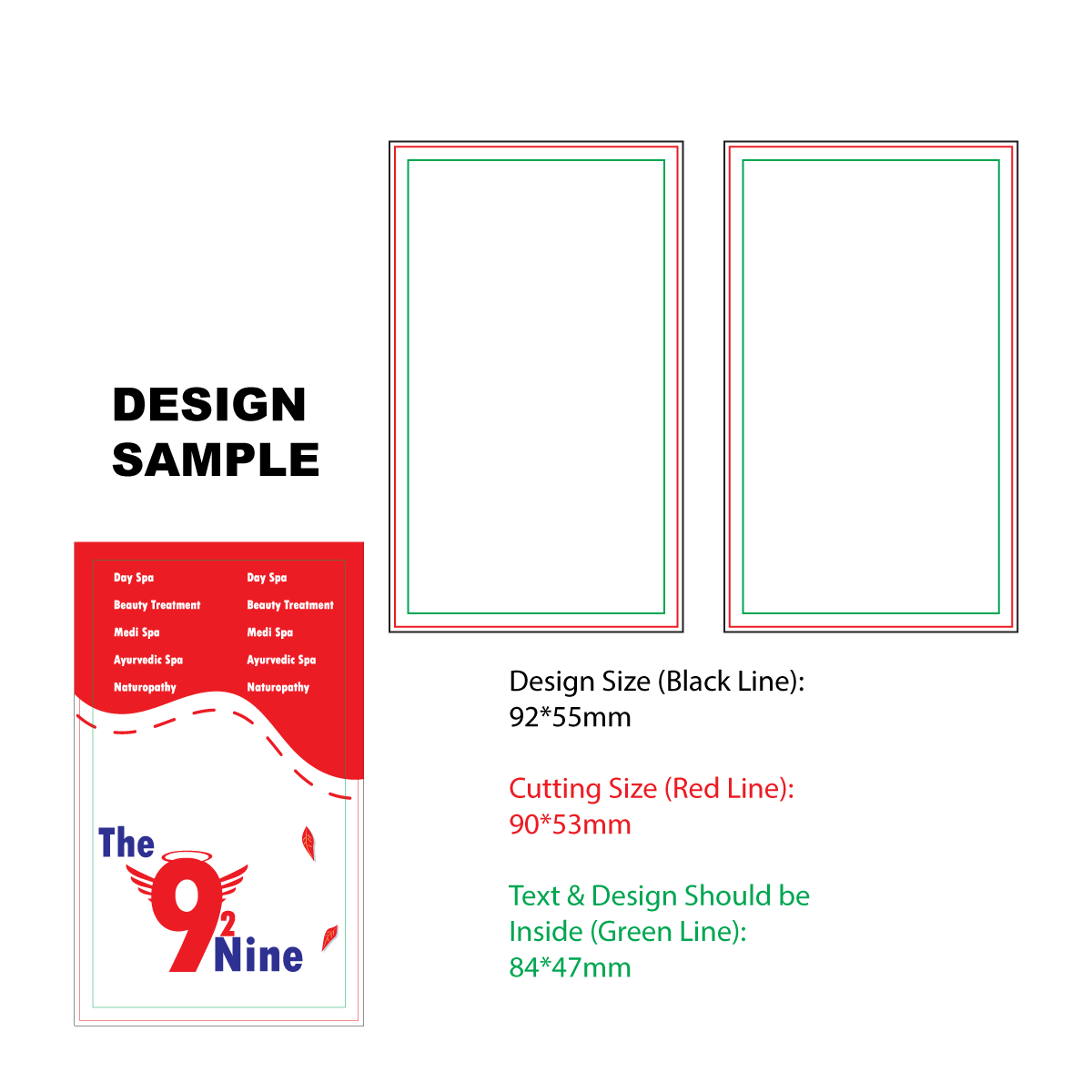 Customized 350 GSM Vertical Matte Business Card Both Sides Printed with sample design layout
