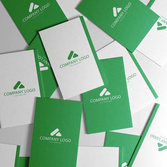 Customized 350 GSM Vertical Matte Business Card Both Sides Printed showcasing elegant green and white designs