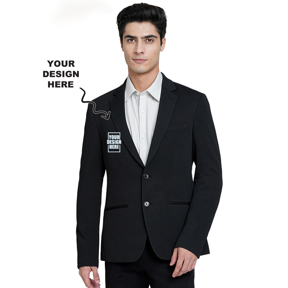 Front view of Customized Black Jack&Jones Daniel Knit Blazer with Logo Branding for Corporate Gifting