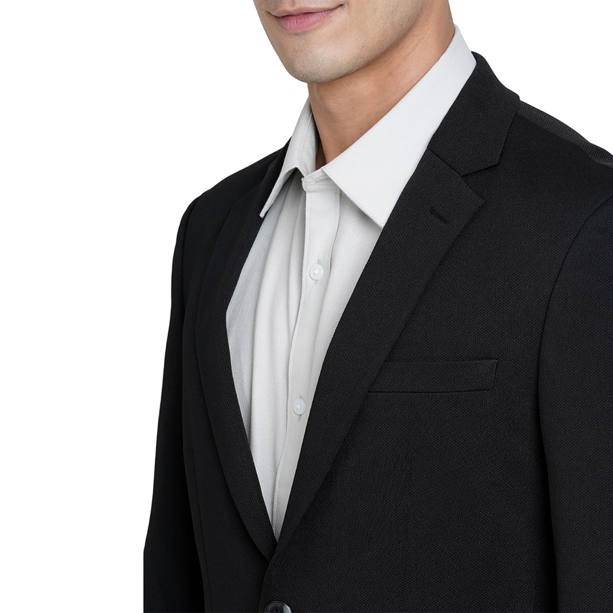 Close-up of the premium knit fabric of the Customized black Jack&Jones Daniel Blazer