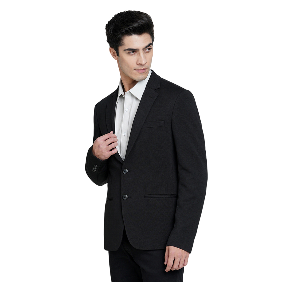 Side view of Customized Black Jack&Jones Daniel Knit Blazer showcasing design and fit
