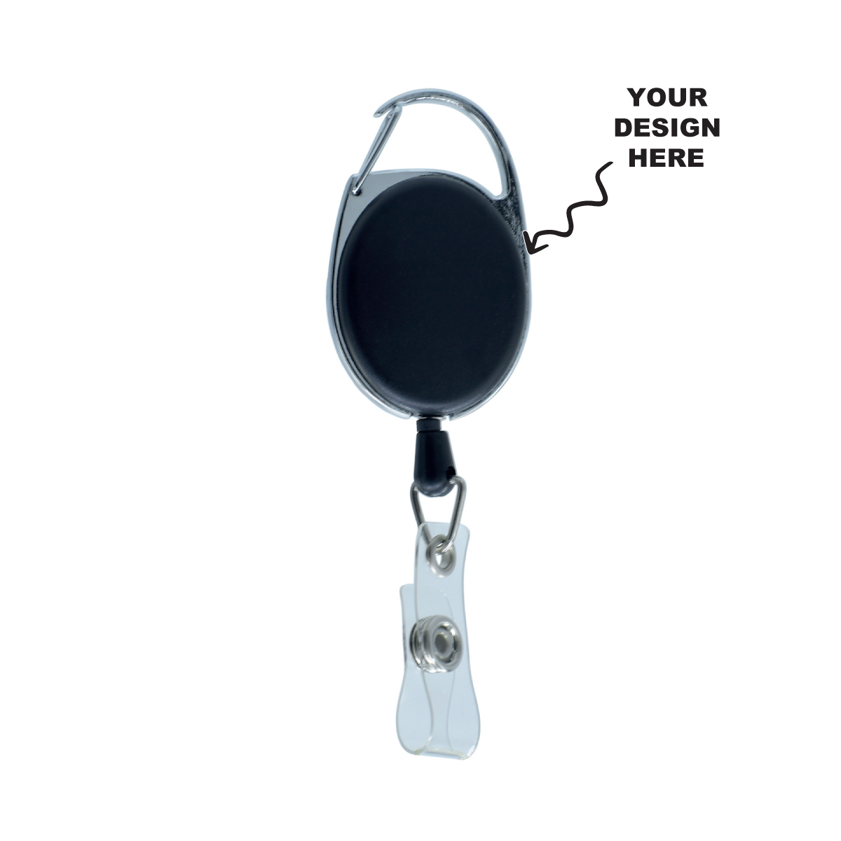 Customized Black YoYo Clip with Clear Retractable Reel for Personalized Designs