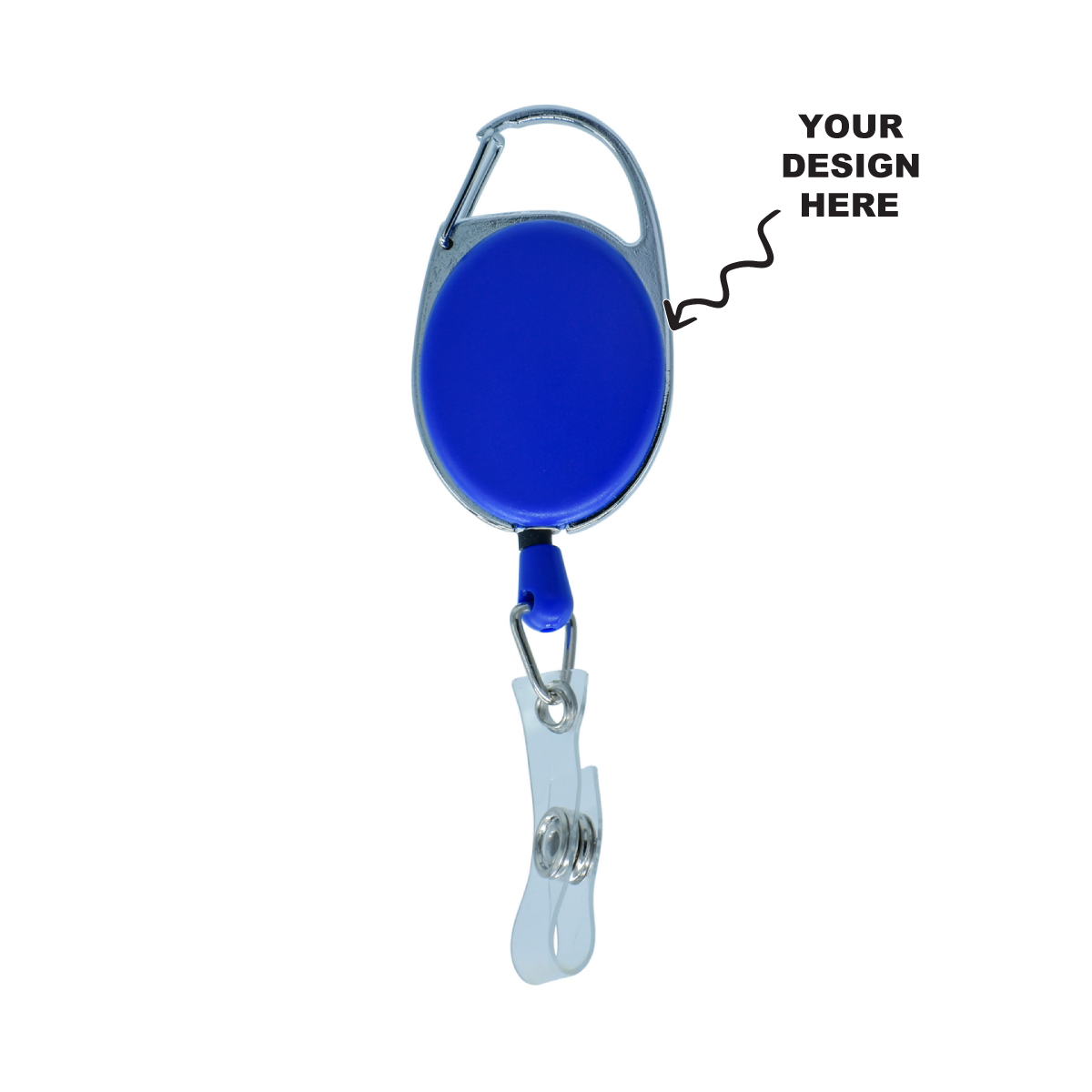 Customized Blue YoYo Clip with a secure clip for personalized designs and easy attachment