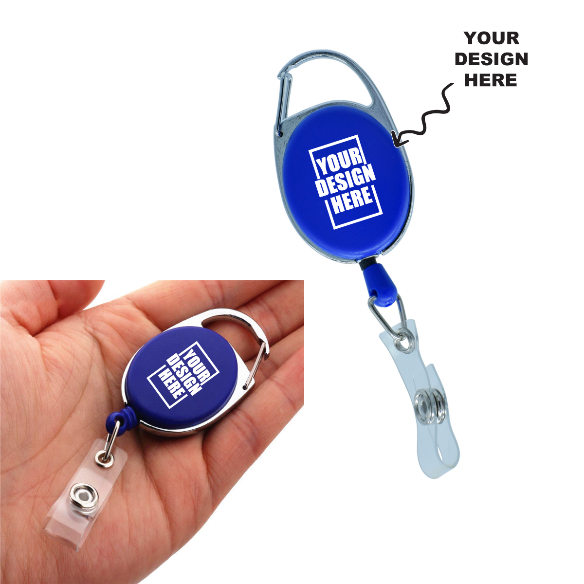 Customized Blue YoYo Clip featuring a personalized design area for creative expression