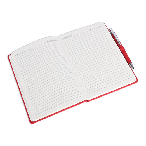 Customized red pen notebook combo with blank pages for notes and journaling