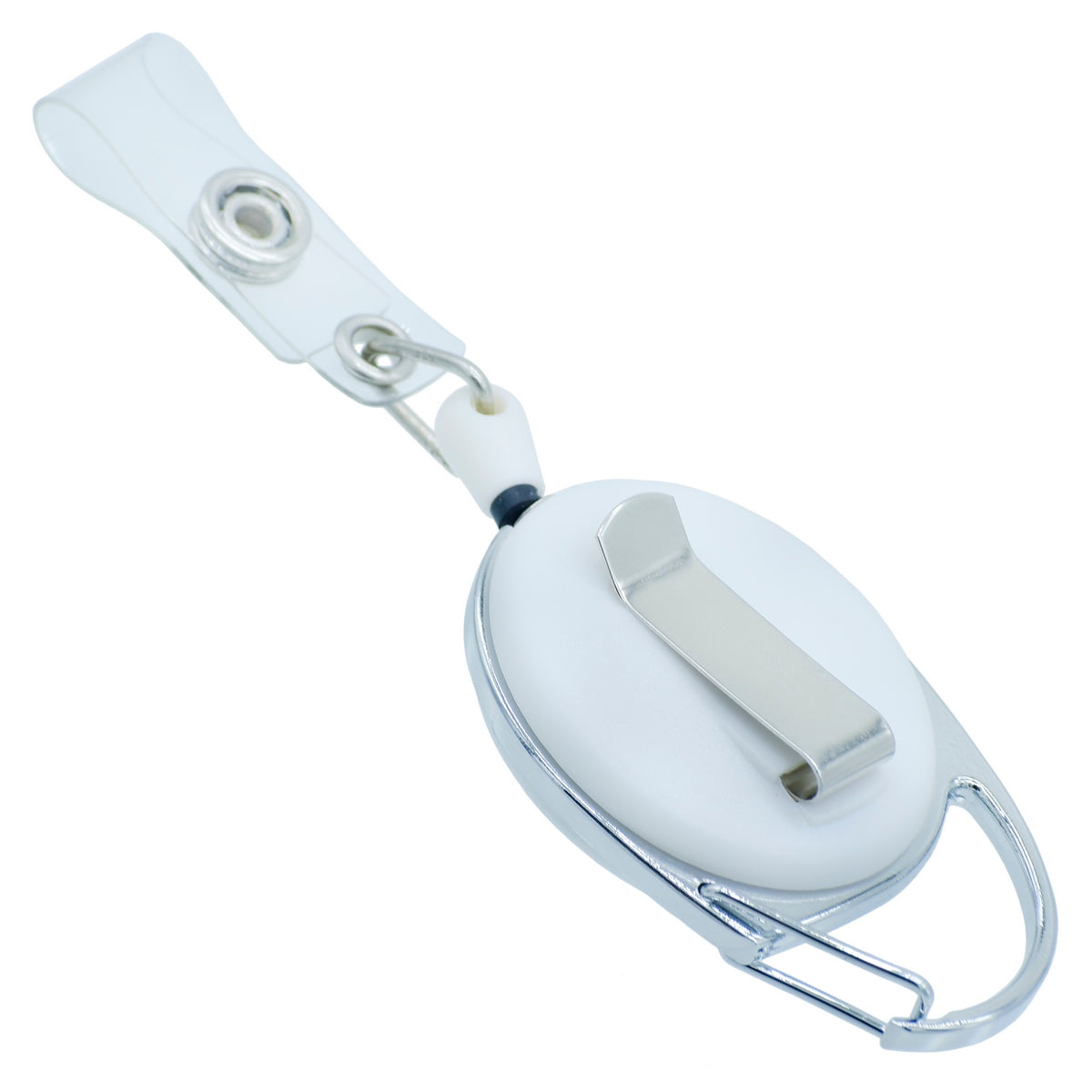 Customized White YoYo Clip with a silver clip for easy access and convenience