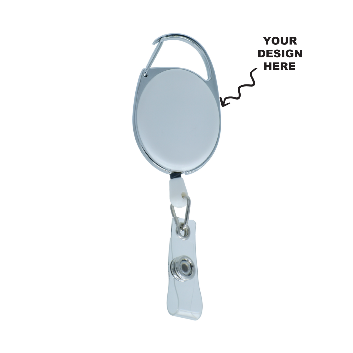 Customized White YoYo Clip with a blank design area for personalized artwork or logos