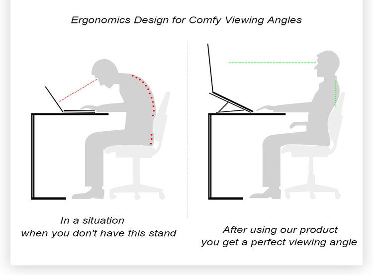 Ergonomically designed engraved silver aluminum laptop stand for comfortable viewing angles