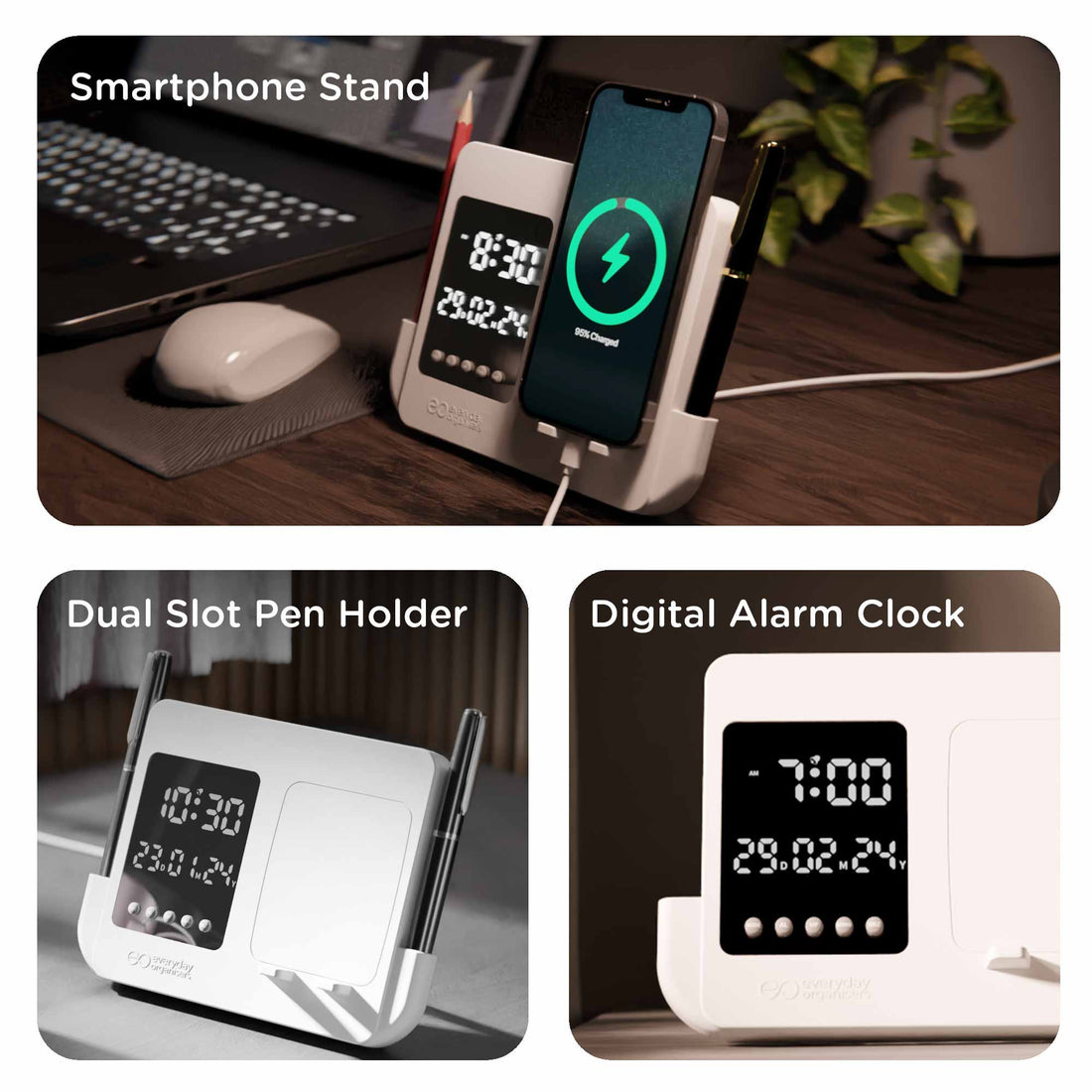 Personalized Multifunctional LED Desk Alarm Clock with Phone Holder & Pen Stand - For Corporate Gifting, Office Gift Item, Return Gift, Event Gifts, Promotions XT39