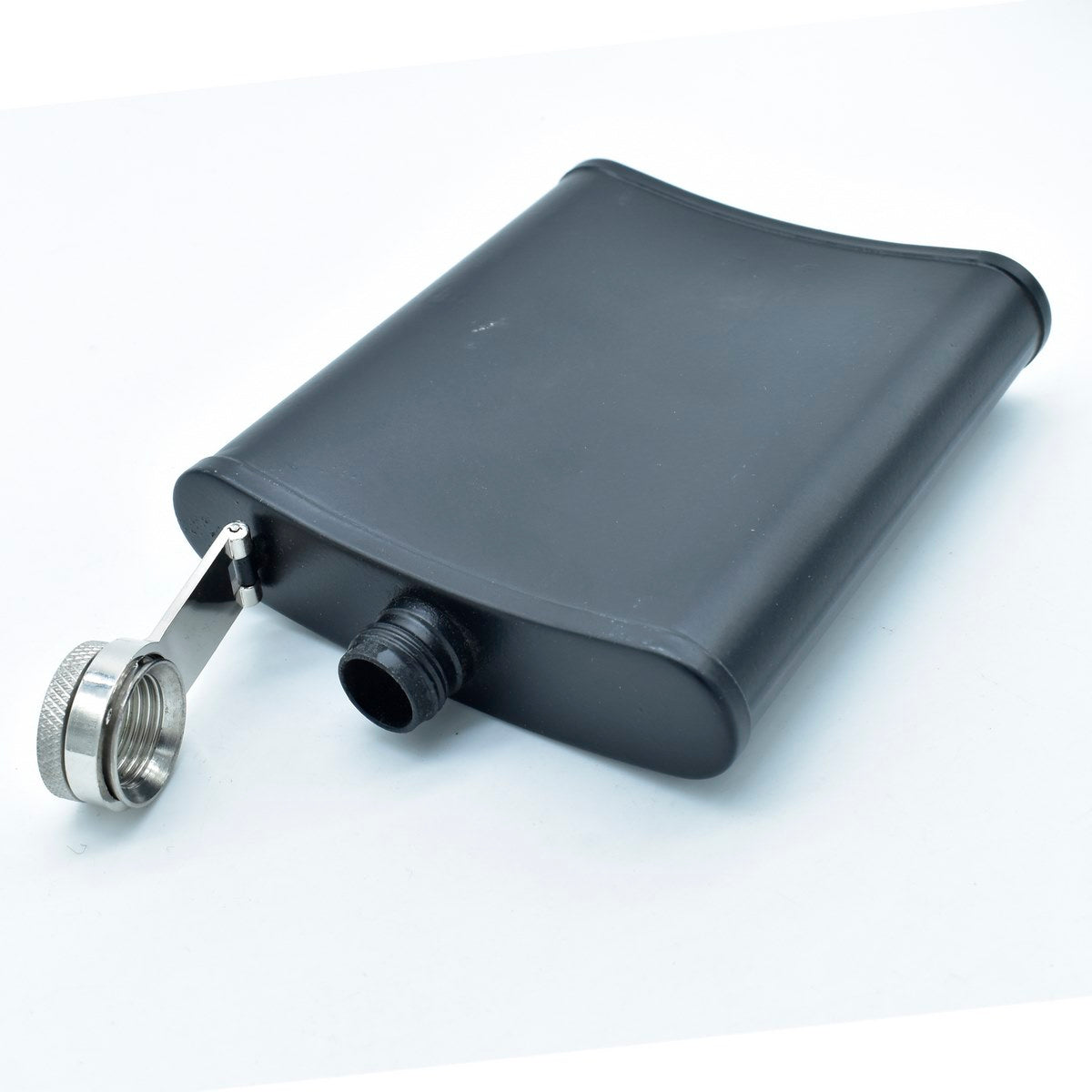 Personalized black hip flask with a screw-on lid for customized gifting options