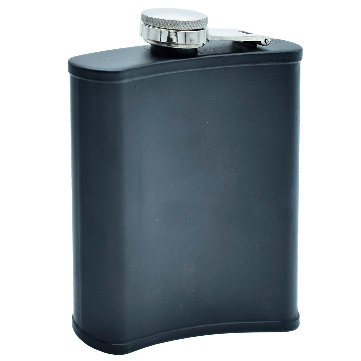 Personalized black hip flask with a sleek design, perfect for gifting and special occasions