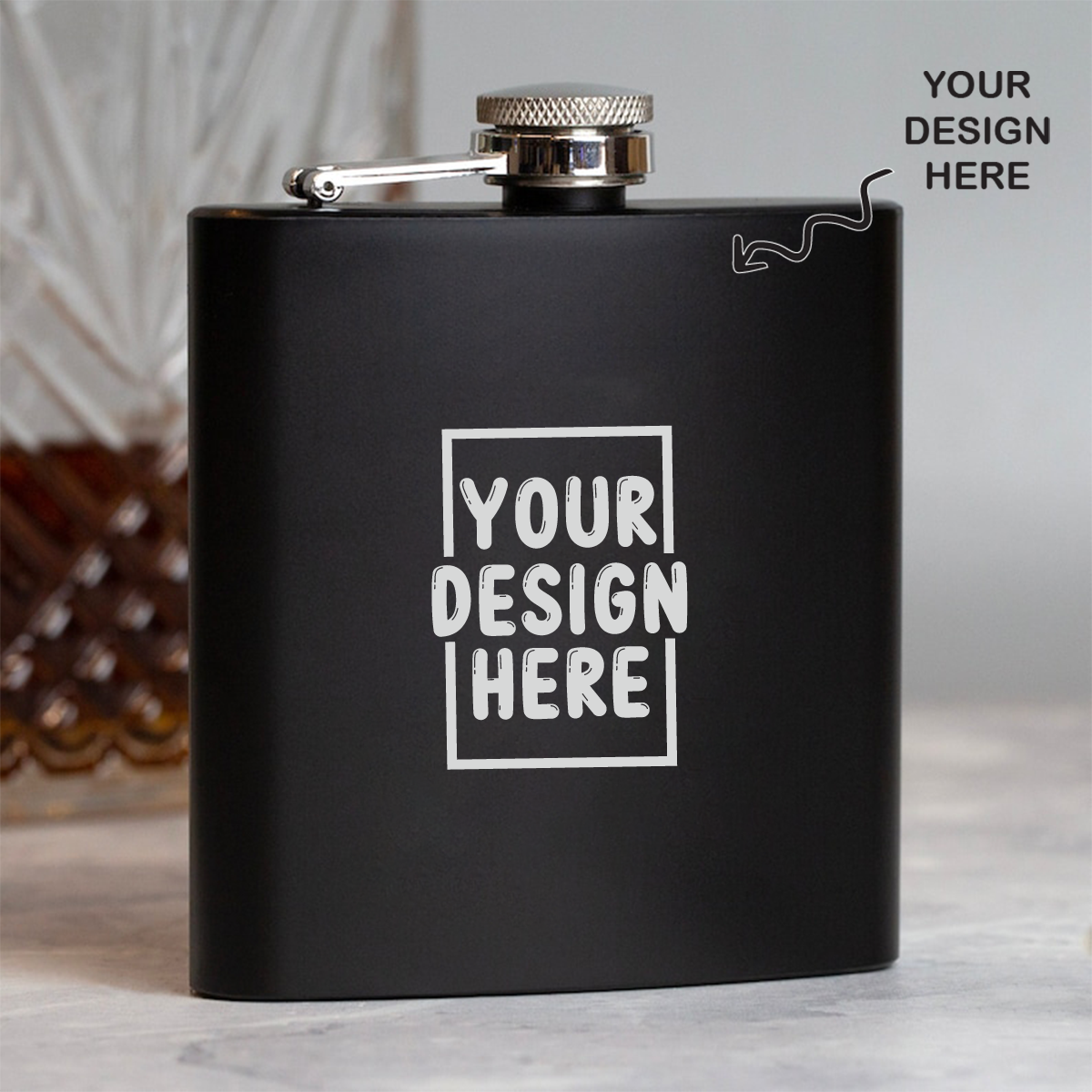 Personalized black hip flask with custom design option for unique gifting experiences
