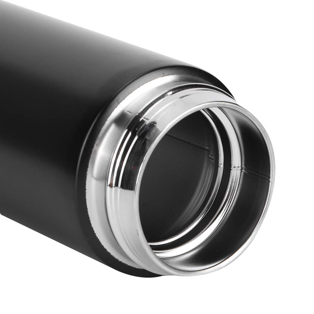 Close-up of a personalized black non temperature steel water bottle showcasing the sleek design and shiny cap