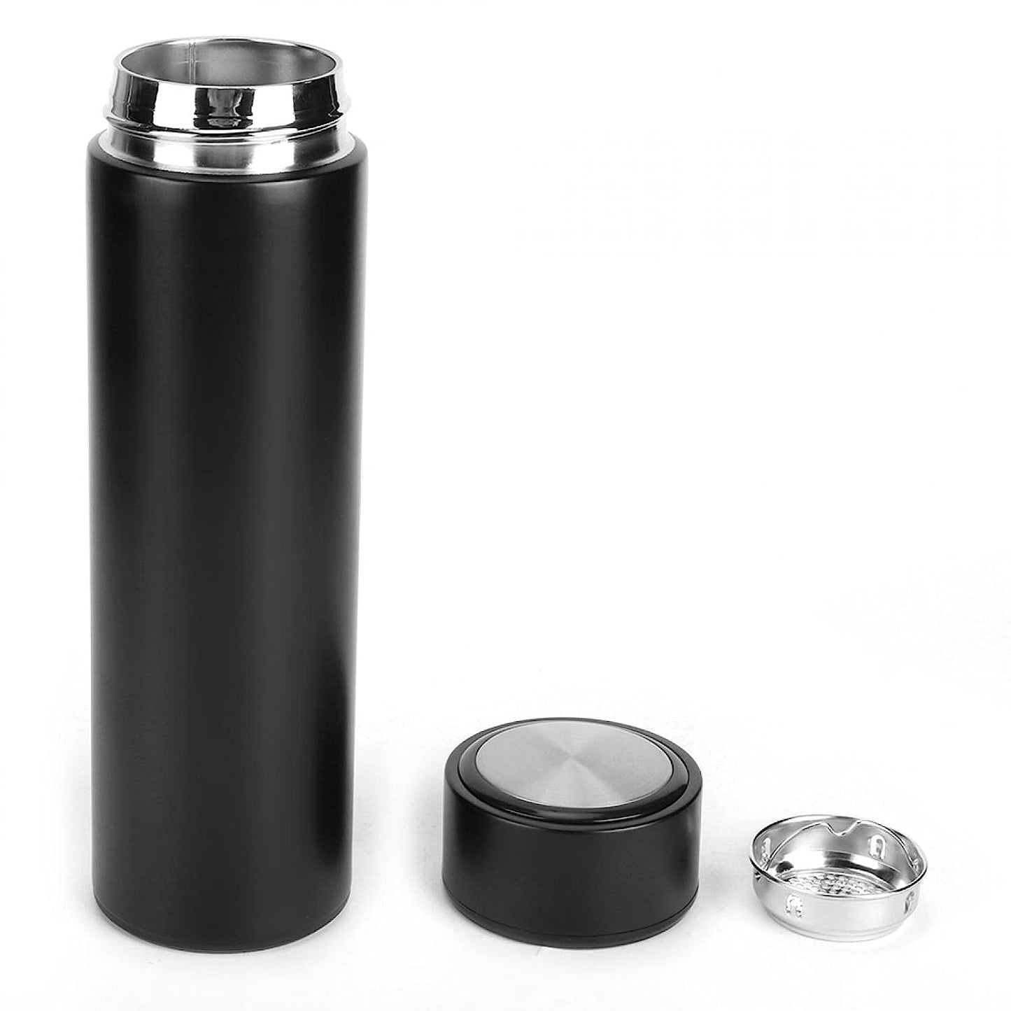 Personalized black non temperature steel water bottle with a sleek design and stainless steel lid