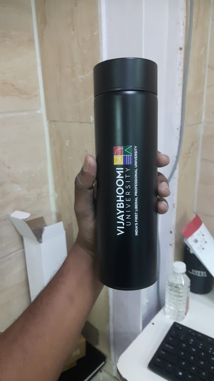 Personalized black non temperature steel water bottle featuring VIVAYOON University design