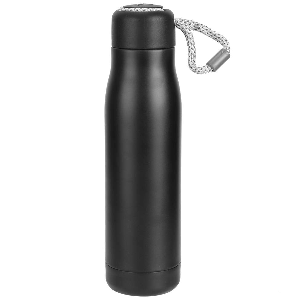 Personalized black rope handle metal bottle for stylish hydration on the go