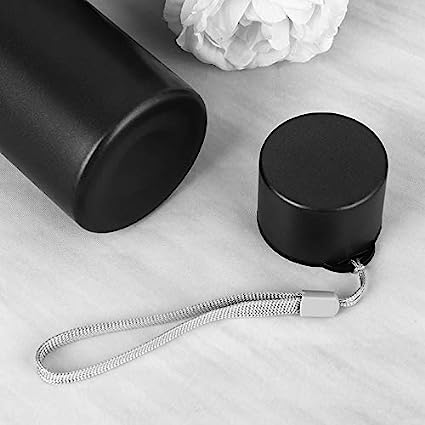 Personalized black stainless steel water bottle with leak-proof cap and stylish design