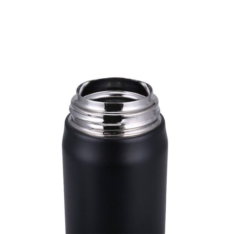 Personalized black steel vacuum flask with a sleek design and durable finish