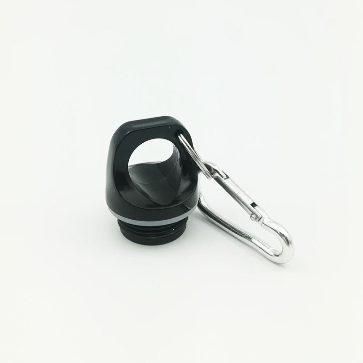 Personalized black water bottle 750ml with a secure screw cap and a carabiner for easy carrying