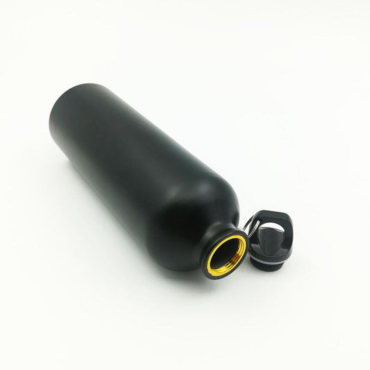 Personalized black water bottle 750ml with a sleek design and easy-to-open cap