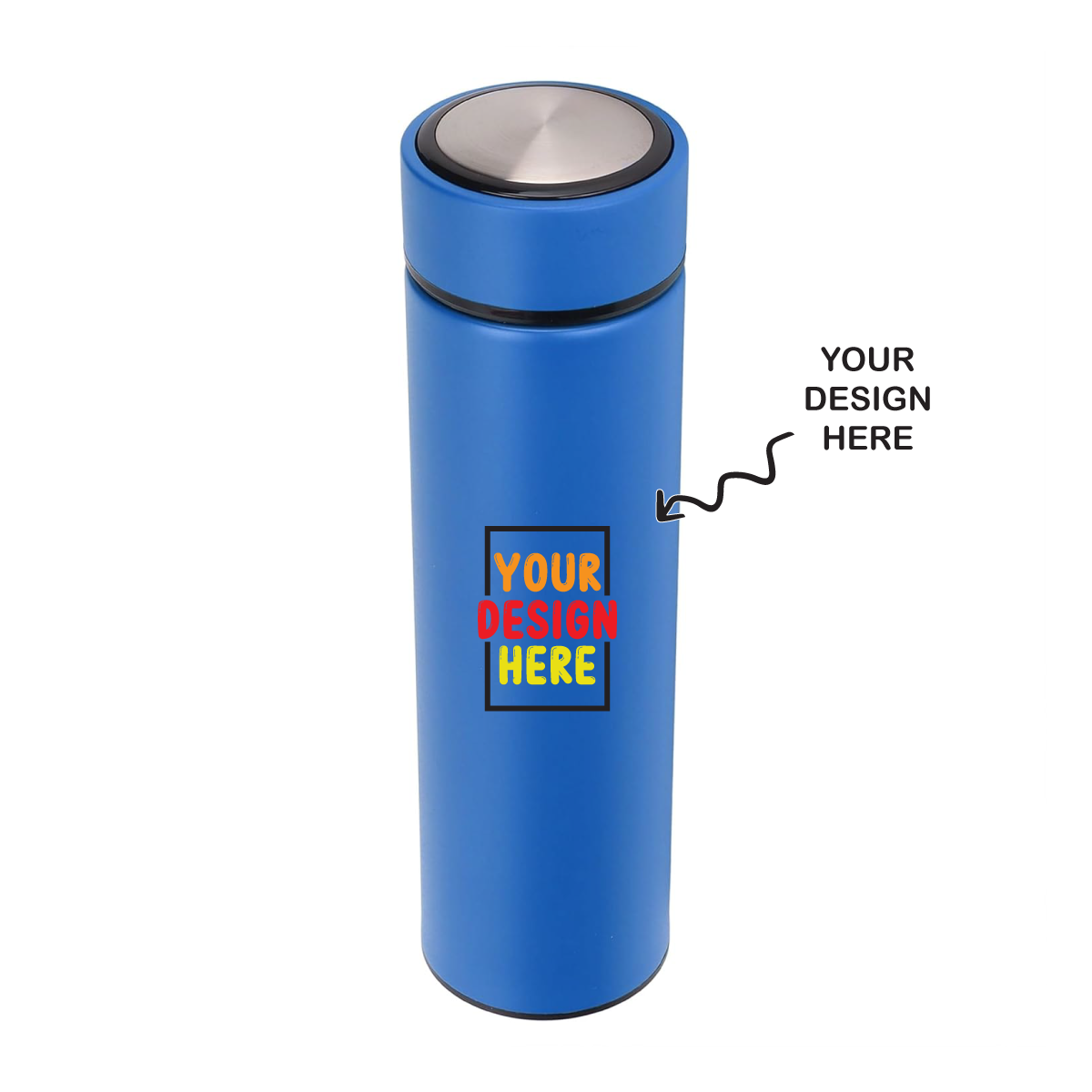 Personalized Blue Non-Temperature corporate water bottles with customizable design area for branding